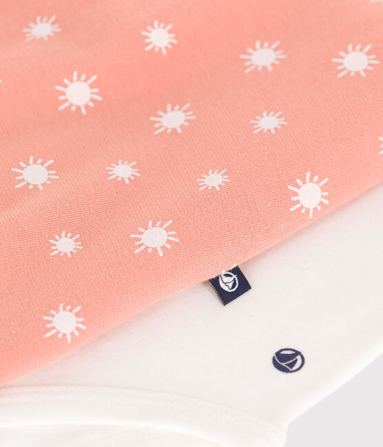 Newborn baby set with sun print cotton dungarees and a body ABRICOT orange/MARSHMALLOW