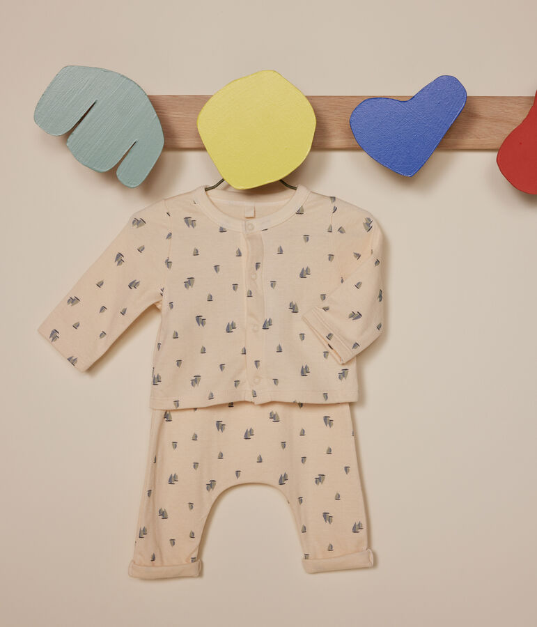 Babies' two-piece set in tube knit fabric Ecru/multicolor