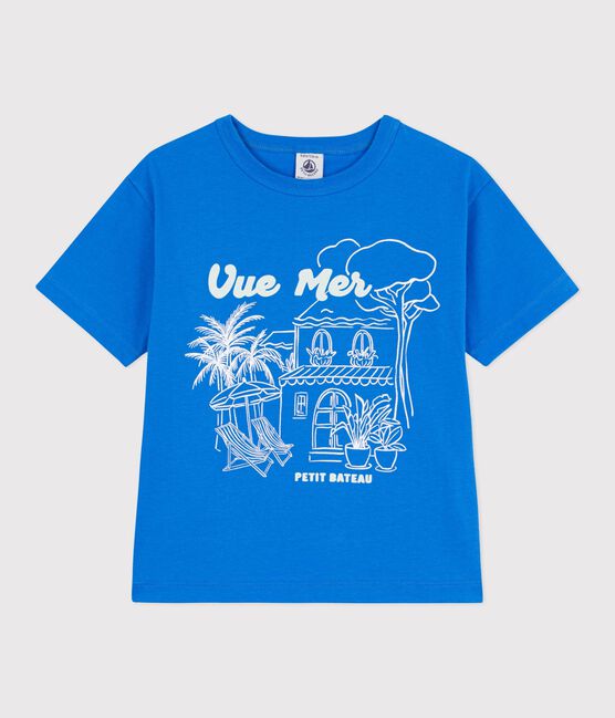 Children's short-sleeved cotton T-shirt DELPHINIUM blue