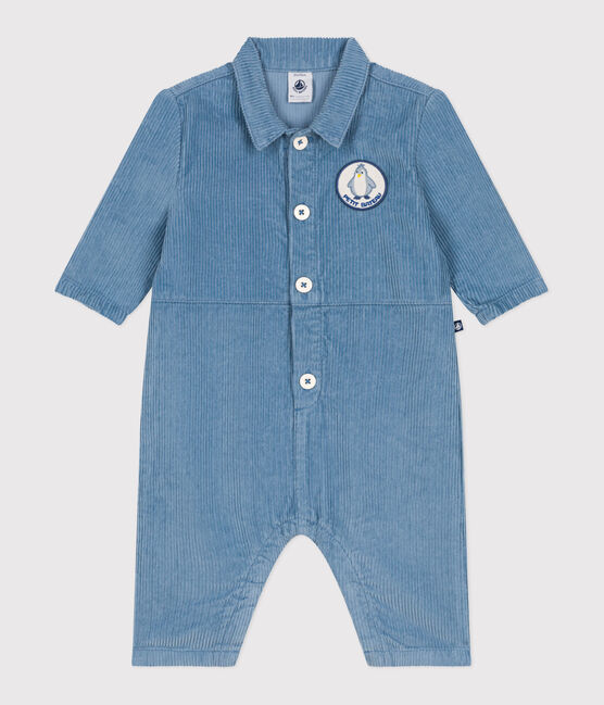 Babies' long, plain overall-style corduroy playsuit ADRIATIC