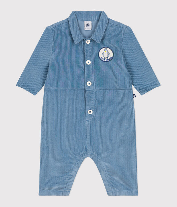 Babies' long, plain overall-style corduroy playsuit blue