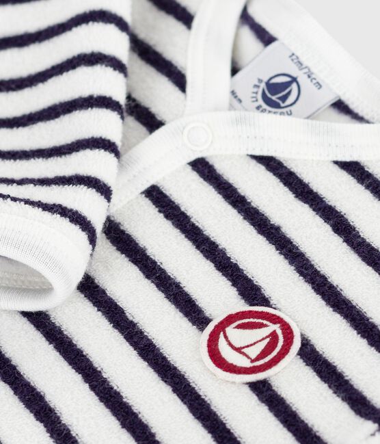 Babies' stripy printed cotton footless pyjama suit MILK blue/SOIR