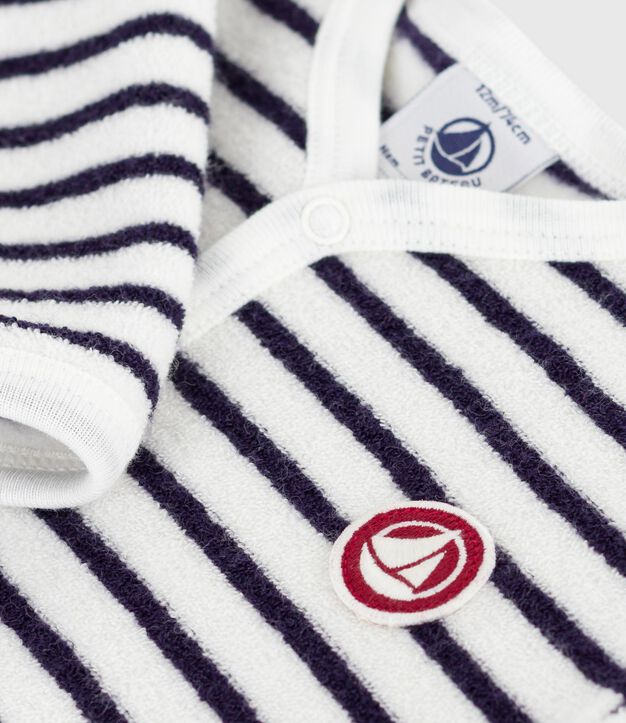 Babies' stripy printed cotton footless pyjama suit blue/blue