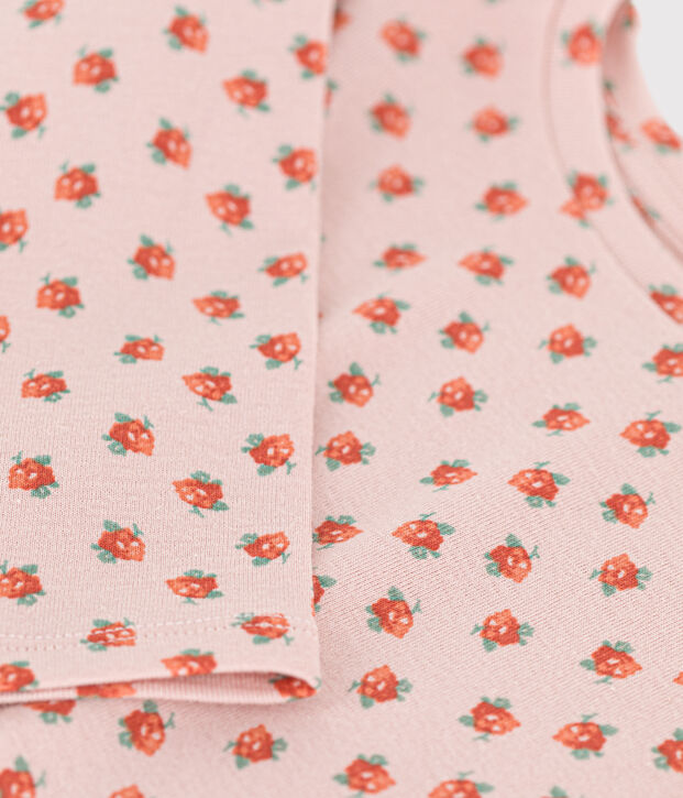 Girls' long-sleeved cotton T-shirt pink/multicolor