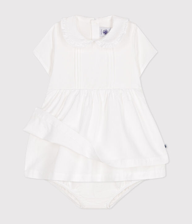 Babies' cotton pique dress and bloomers white