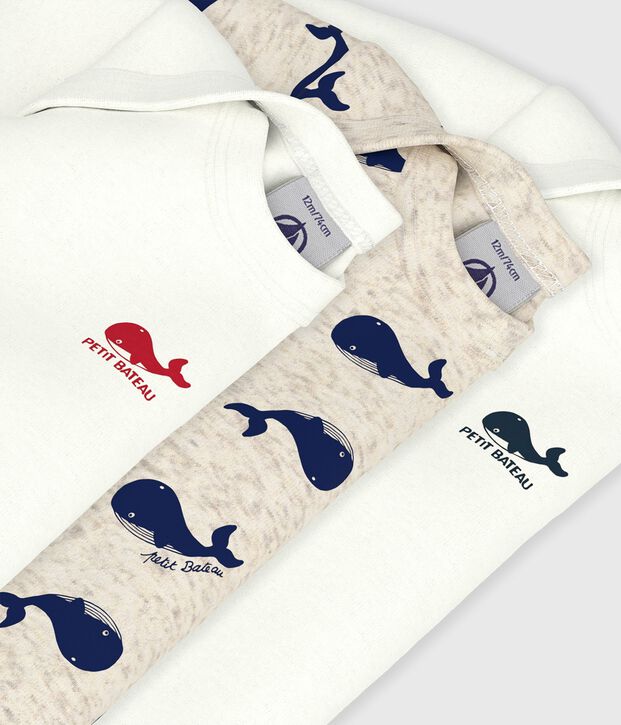 Babies' Long-Sleeved Cotton Whale Themed Bodysuits - 3-Pack multicolor