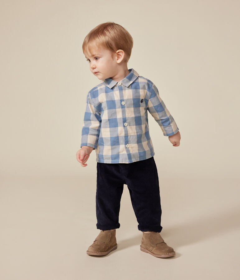Babies' flannel shirt blue/ecru