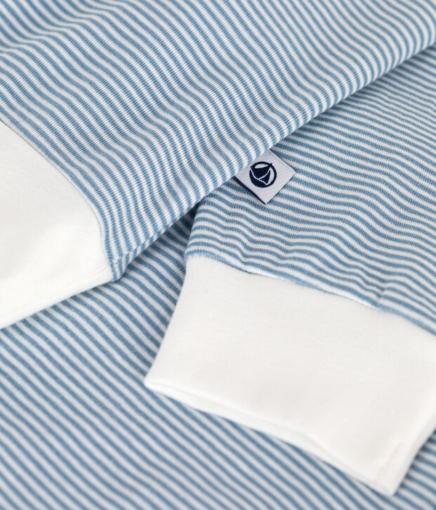 Women's stripy cotton pyjamas blue/white