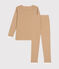 Junior stripy cotton pyjamas CUIVRE brown/MARSHMALLOW