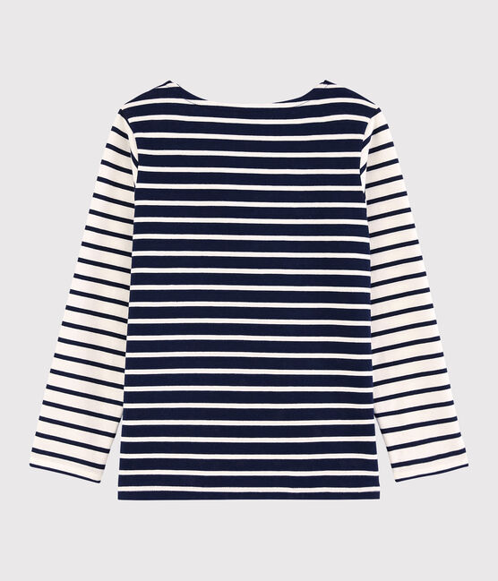 Girls' Long-sleeved Jersey T-shirt MARSHMALLOW white/SMOKING blue