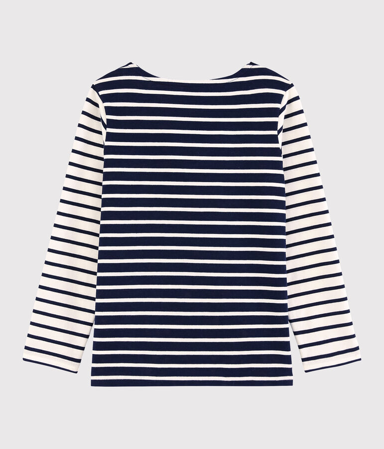 Girls' Long-sleeved Jersey T-shirt MARSHMALLOW white/SMOKING blue