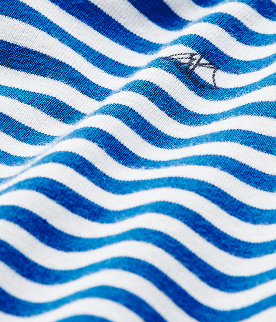 Baby boy's striped sleepsuit PERSE blue/ECUME white