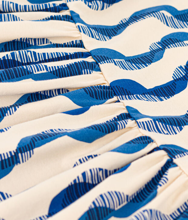 Short-sleeved cotton dress with printed pattern for girls. Ecru/multicolor