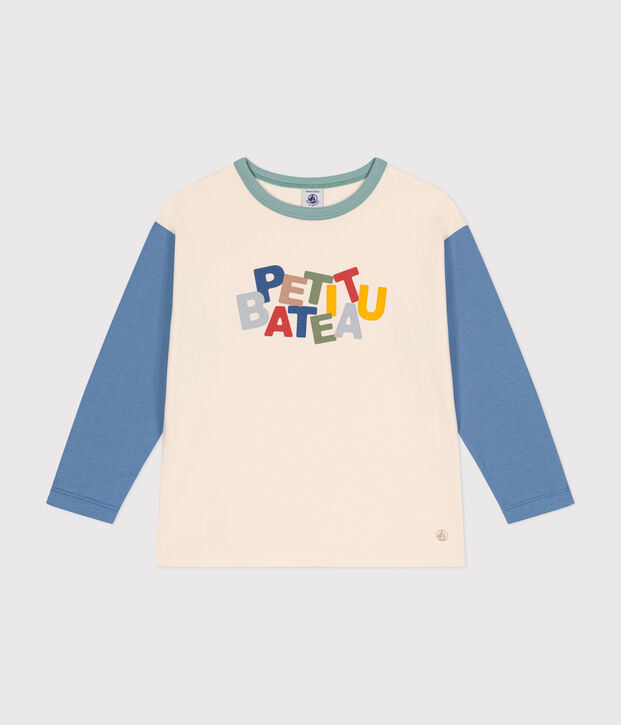 Boys' long-sleeved fine jersey T-shirt Ecru/multicolor