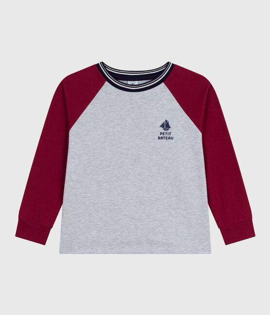Children's long-sleeved plain cotton T-shirt FUMEE grey/AMARANTE
