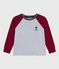 Children's long-sleeved plain cotton T-shirt FUMEE grey/AMARANTE