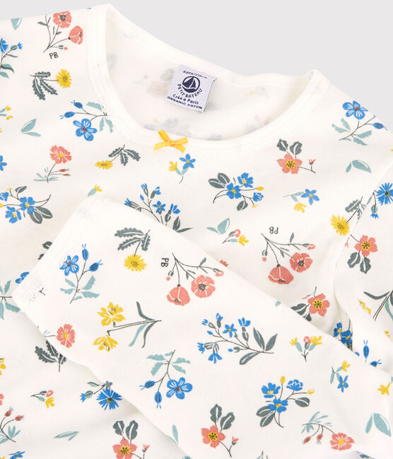 Girls' Floral Cotton Pyjamas MARSHMALLOW white/MULTICO white