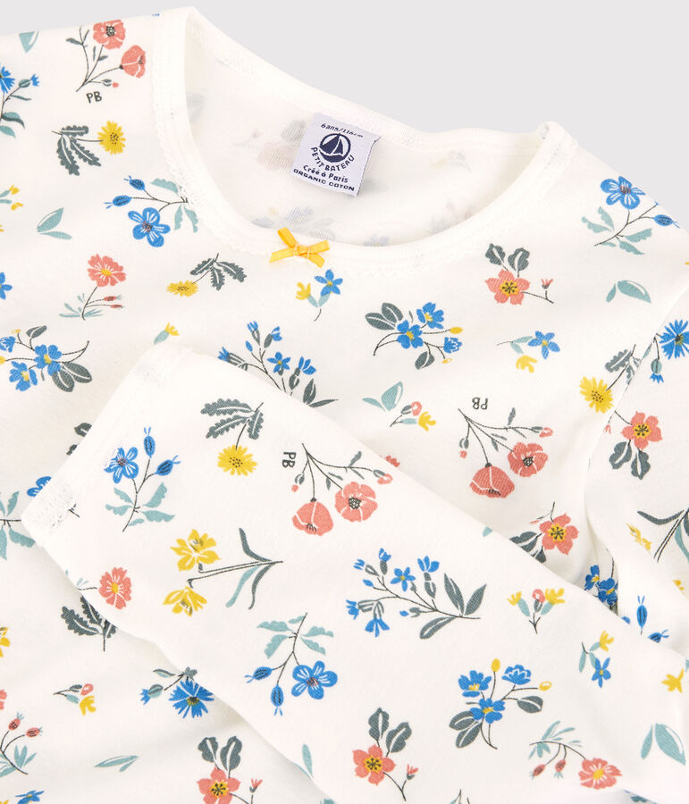 Girls' Floral Cotton Pyjamas white/multicolor