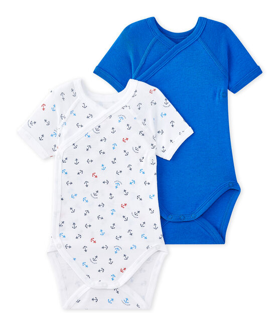 Set of 2 newborn baby boys' short-sleeved bodysuits LOT white