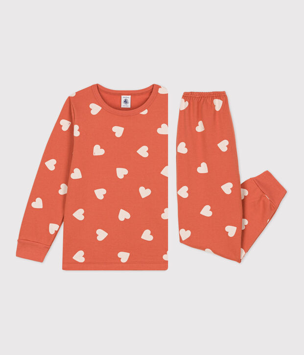 Girls' Heart Patterned Fleece Pyjamas pink/ecru