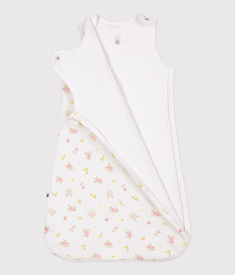 Babies' 1.5 TOG floral-print cotton sleeping bag MARSHMALLOW white/MULTICO white