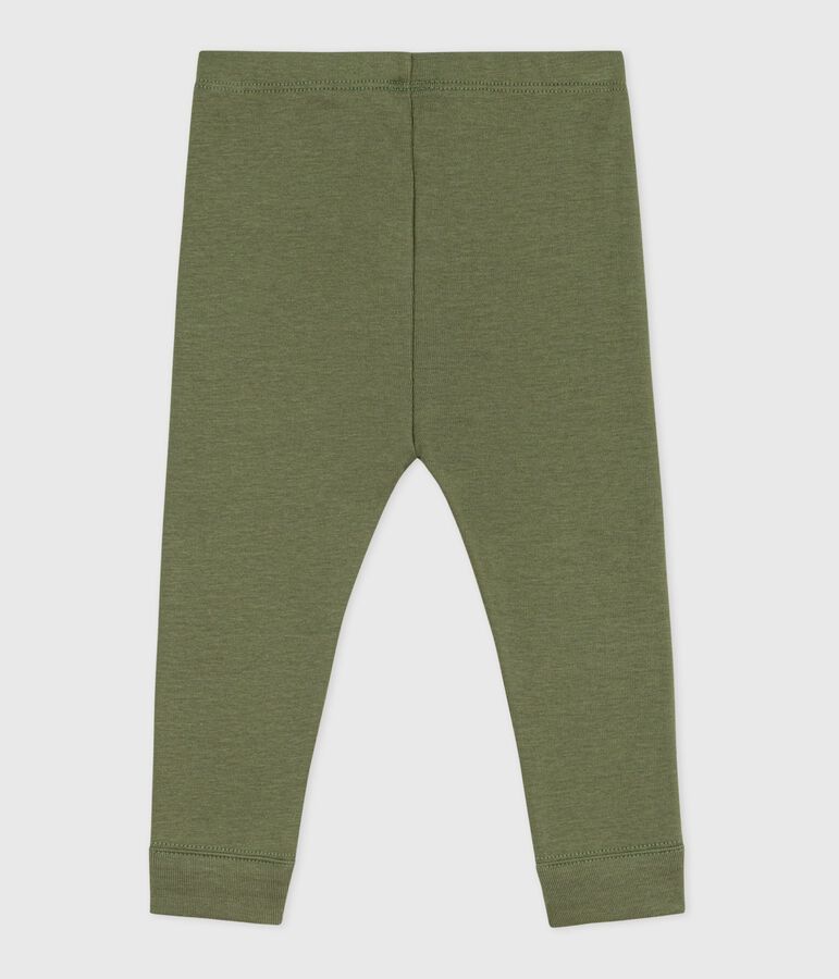 Babies' plain cotton leggings OLIVINE green