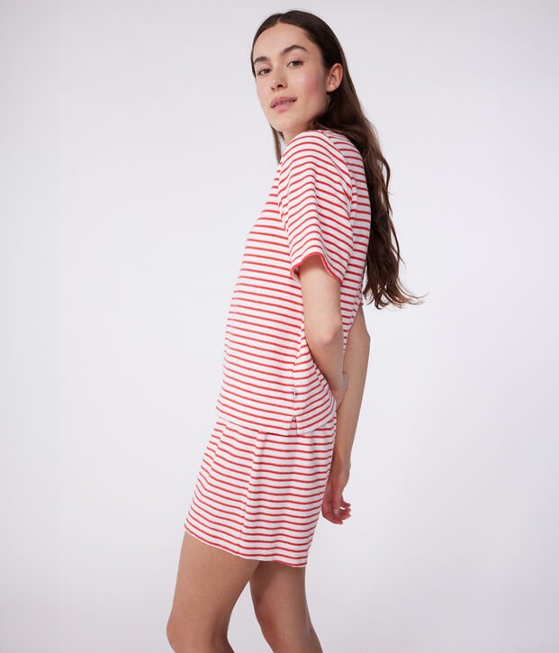 Women's stripy cotton short pyjamas red/red