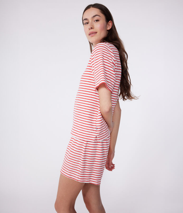 Women's stripy cotton short pyjamas white/red