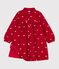 Children's corduroy dress with long sleeves and printed with bows red/ecru