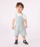 Babies' short-legged stripy cotton dungarees MARSHMALLOW white/BRUT blue