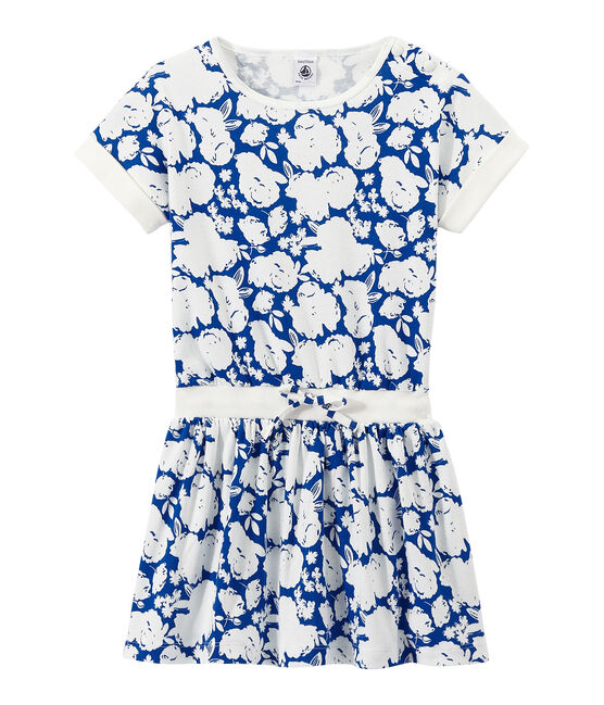 Girl's print dress MARSHMALLOW white/PERSE blue