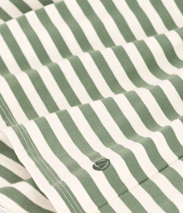 Girls' Stripy Short-Sleeved Cotton Dress green/ecru