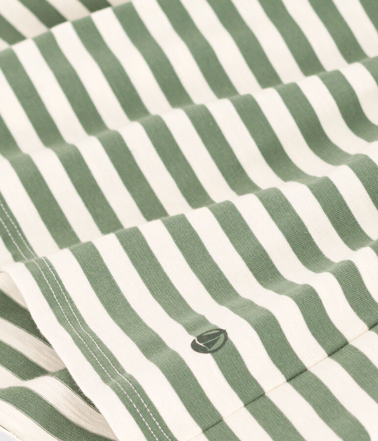 Girls' Stripy Short-Sleeved Cotton Dress green/ecru