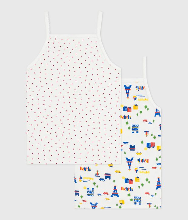 Pack of children's strappy Paris-print cotton vests multicolor