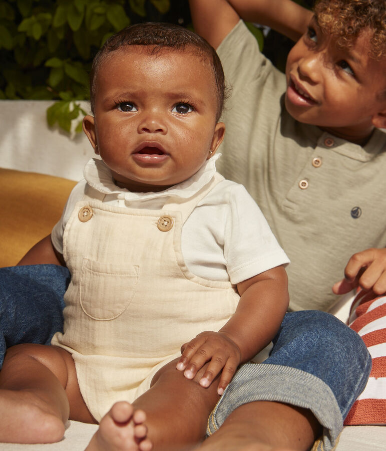 Babies' Cotton Gauze Dungaree Shorts Ecru