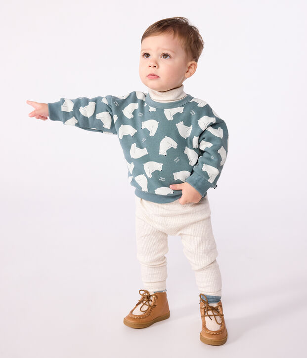 Babies' owl-print cotton sweatshirt grey/multicolor