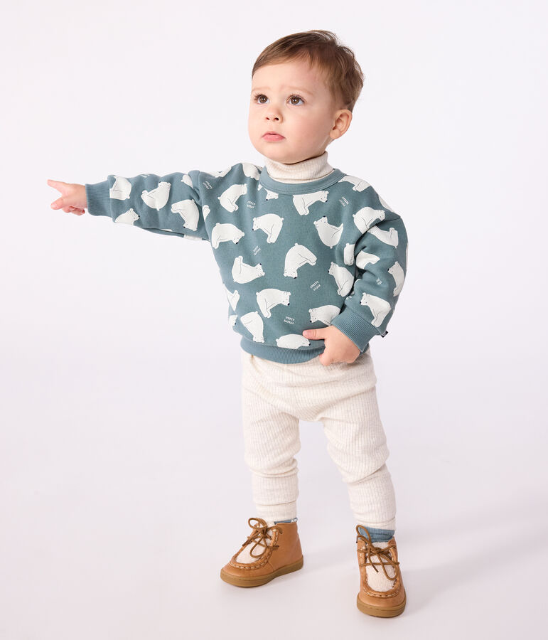Babies' owl-print cotton sweatshirt blue/multicolor