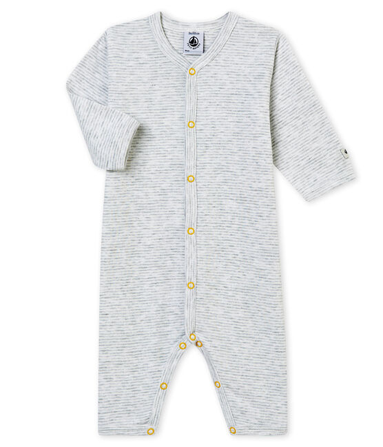 Baby boy's footless sleepsuit POUSSIERE grey/MARSHMALLOW white