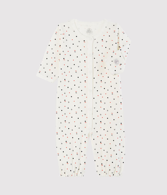 Babies' Ribbed Jumpsuit/Sleeping Bag MARSHMALLOW white/SMOKING blue/MULTICO