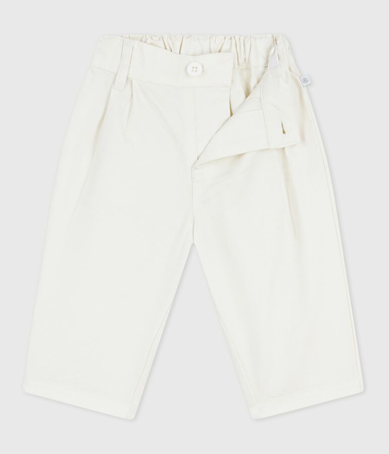 Babies' plain twill trousers MARSHMALLOW white