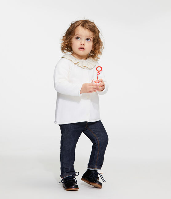 Baby Girls' Wool/Cotton Knit Cardigan MARSHMALLOW white