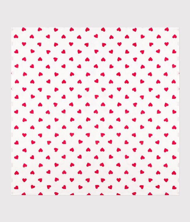Red heart print cotton muslin for babies white/red