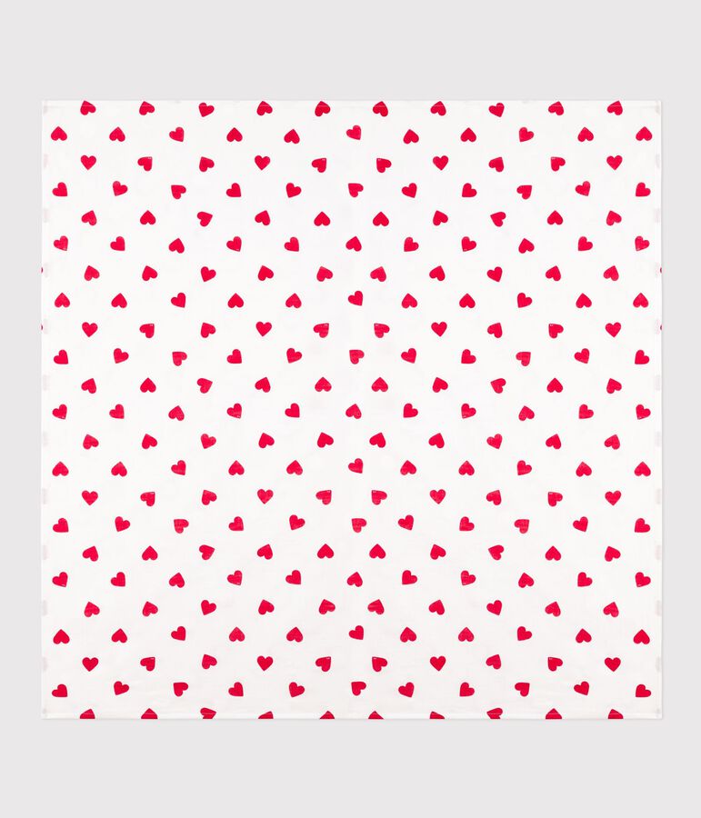 Red heart print cotton muslin for babies MARSHMALLOW white/TERKUIT red