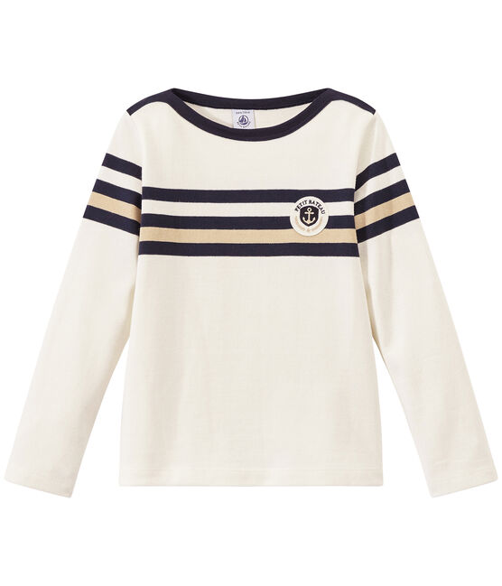 Boy's sailor top in heavyweight jersey MARSHMALLOW white/MULTICO white