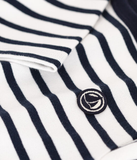 Children's Unisex Organic Cotton Breton Top MARSHMALLOW white/SMOKING blue