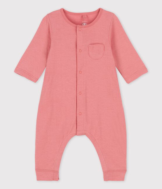 Babies' Plain Organic Tube Knit Long Playsuit PAPAYE pink