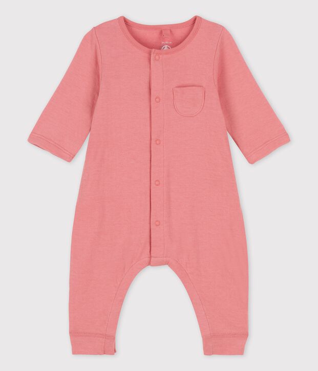 Babies' Plain Organic Tube Knit Long Playsuit pink