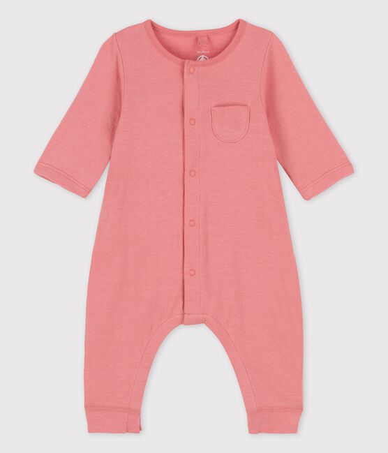Babies' Plain Organic Tube Knit Long Playsuit PAPAYE pink