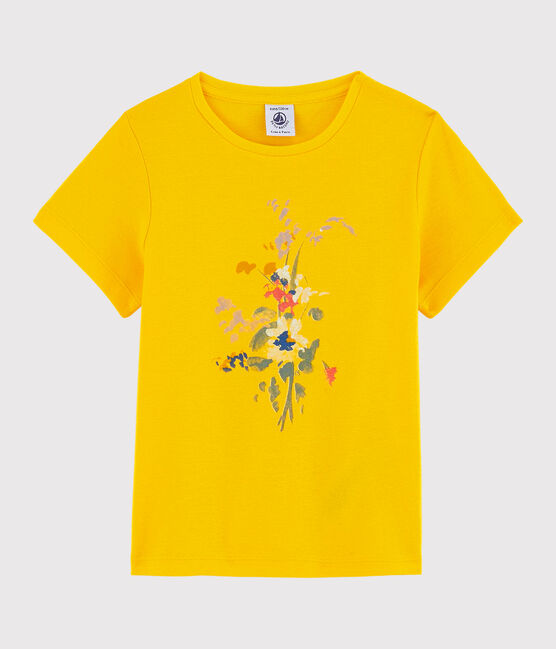 Girls' Short-Sleeved Cotton T-Shirt JAUNE yellow