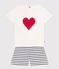 Women's short heart print cotton pyjamas MARSHMALLOW white/SMOKING blue